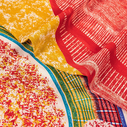 Sanskriti Vintage Sarees Craft Supplies Red Floral Print 5+YD Moss Crepe Sari