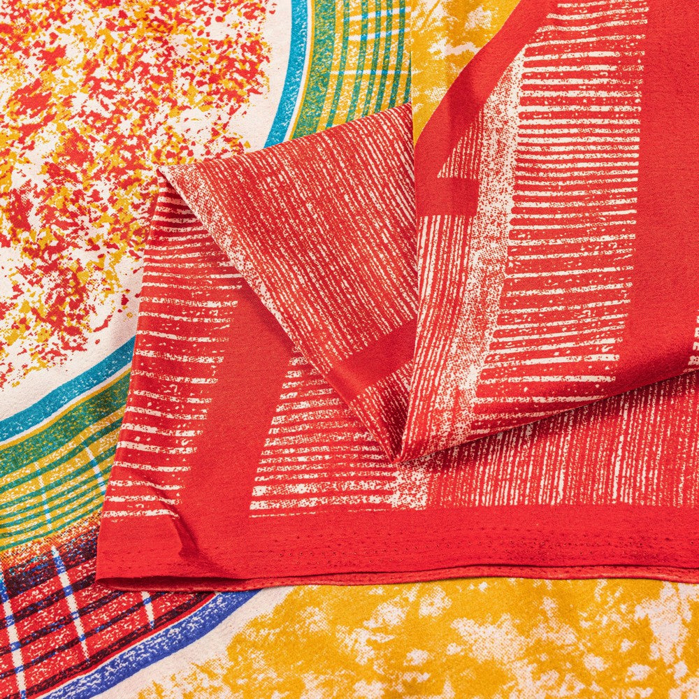 Sanskriti Vintage Sarees Craft Supplies Red Floral Print 5+YD Moss Crepe Sari