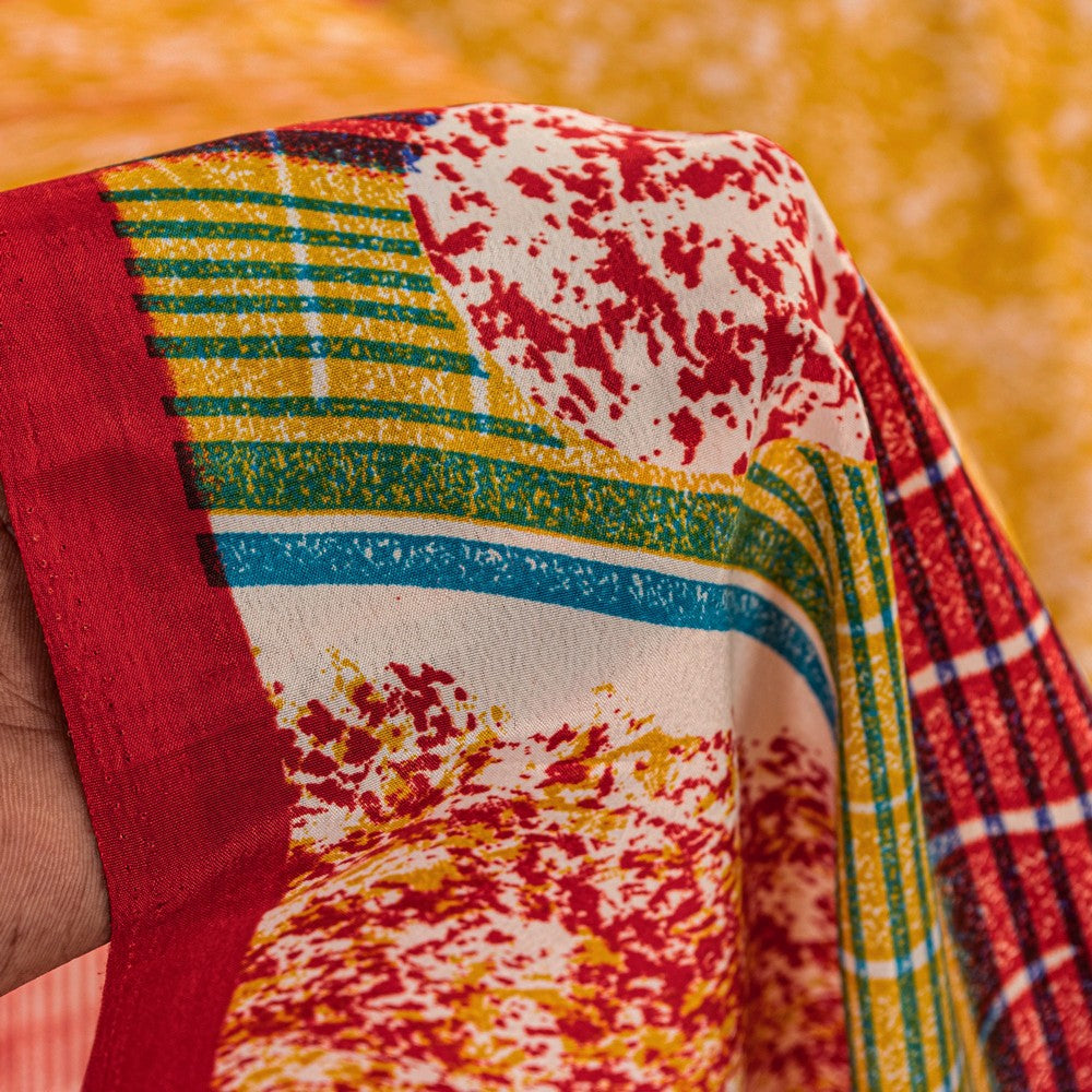 Sanskriti Vintage Sarees Craft Supplies Red Floral Print 5+YD Moss Crepe Sari