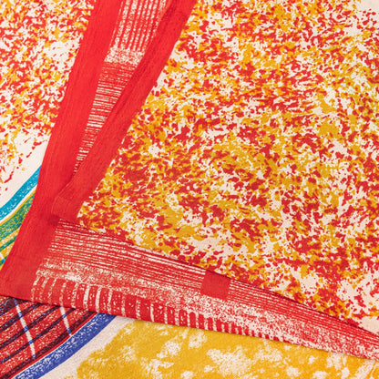 Sanskriti Vintage Sarees Craft Supplies Red Floral Print 5+YD Moss Crepe Sari