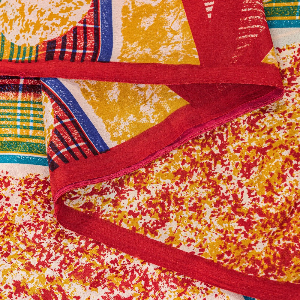 Sanskriti Vintage Sarees Craft Supplies Red Floral Print 5+YD Moss Crepe Sari