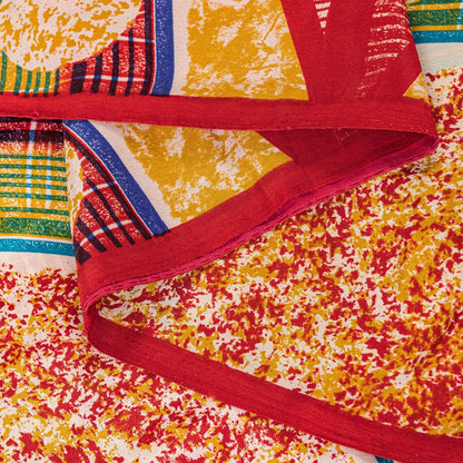 Sanskriti Vintage Sarees Craft Supplies Red Floral Print 5+YD Moss Crepe Sari