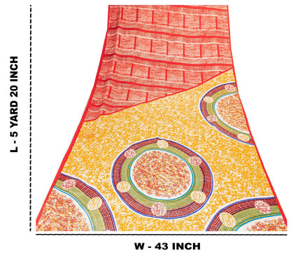 Sanskriti Vintage Sarees Craft Supplies Red Floral Print 5+YD Moss Crepe Sari