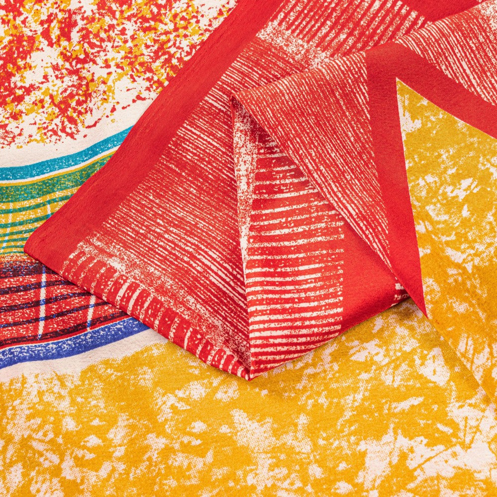 Sanskriti Vintage Sarees Craft Supplies Red Floral Print 5+YD Moss Crepe Sari