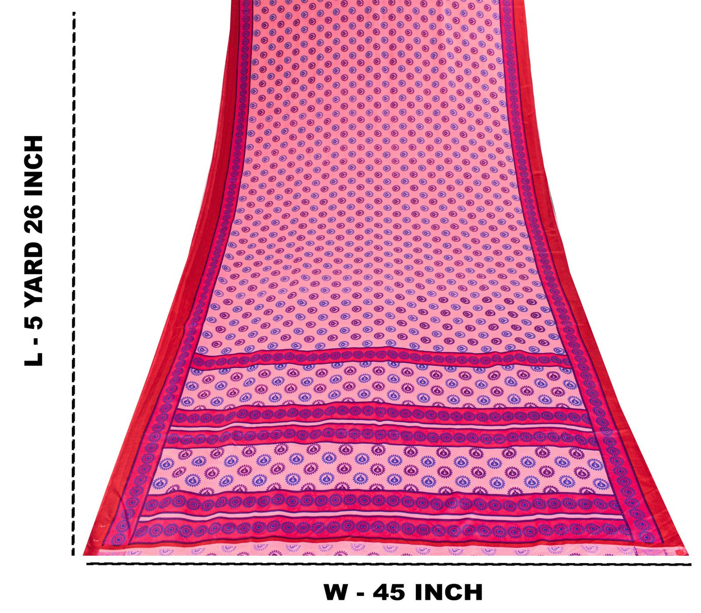 Sanskriti Vintage Saree Pink Moss Crepe Sun Radial Print Sari 5.5YD Craft Fabric