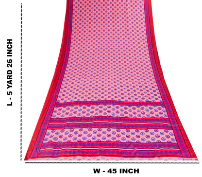 Sanskriti Vintage Saree Pink Moss Crepe Sun Radial Print Sari 5.5YD Craft Fabric