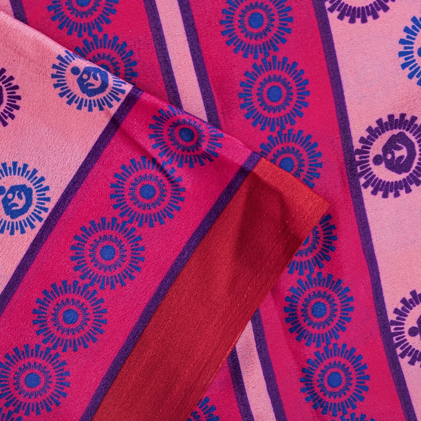 Sanskriti Vintage Saree Pink Moss Crepe Sun Radial Print Sari 5.5YD Craft Fabric