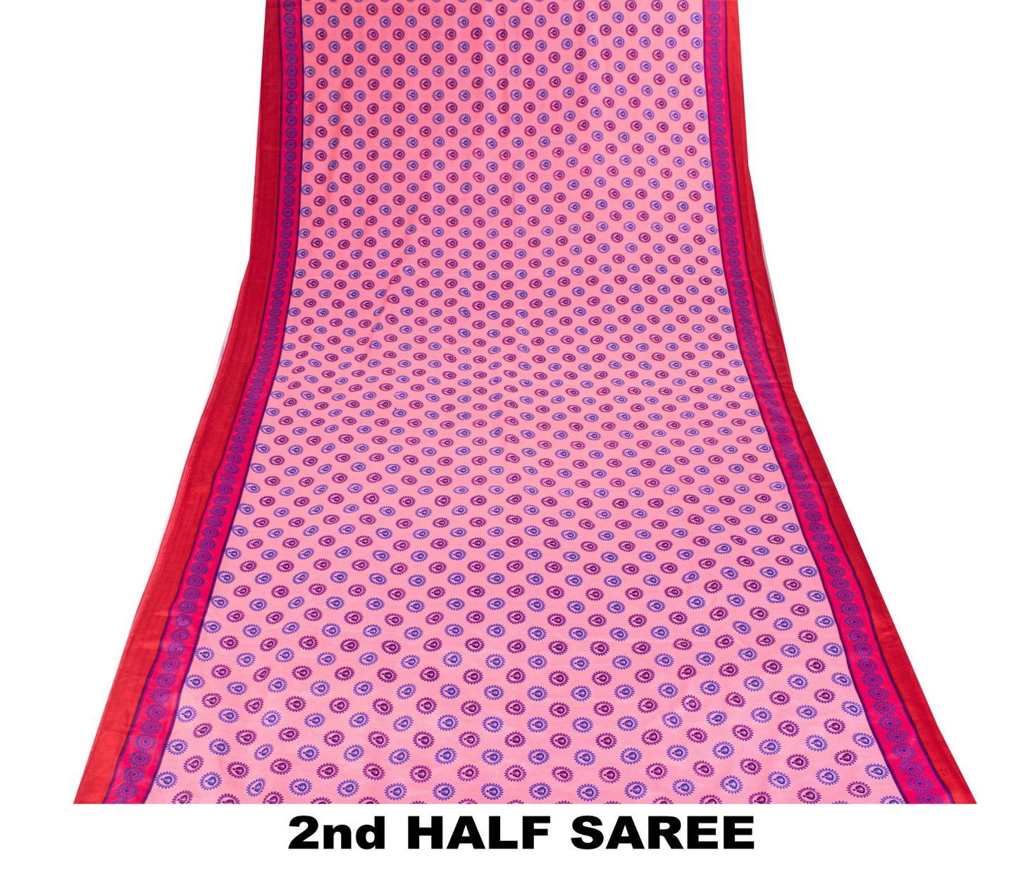 Sanskriti Vintage Saree Pink Moss Crepe Sun Radial Print Sari 5.5YD Craft Fabric