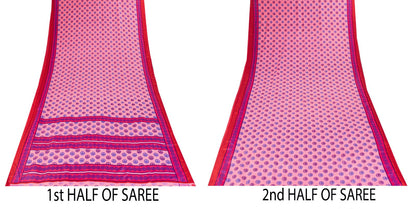 Sanskriti Vintage Saree Pink Moss Crepe Sun Radial Print Sari 5.5YD Craft Fabric