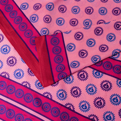 Sanskriti Vintage Saree Pink Moss Crepe Sun Radial Print Sari 5.5YD Craft Fabric