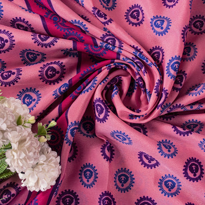 Sanskriti Vintage Saree Pink Moss Crepe Sun Radial Print Sari 5.5YD Craft Fabric