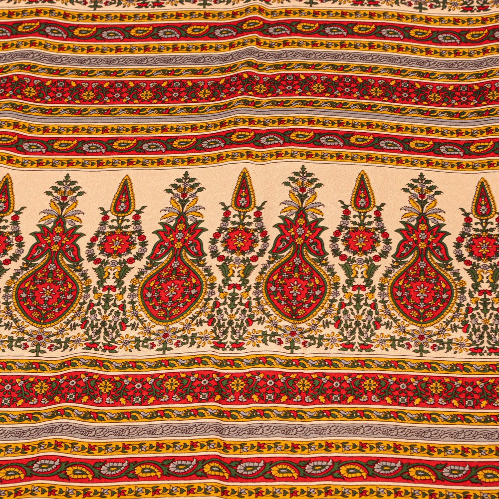 Sanskriti Vintage Sarees Craft Supplies Beige Floral Print 5+YD Moss Crepe Sari