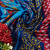 Sanskriti Vintage Blue-Yellow Moss Crepe Sarees Block Print 5.5 YD Floral Fabric