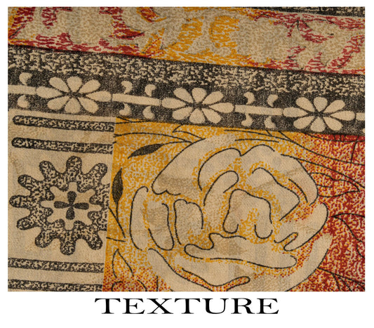 Sanskriti Vintage Cream Moss Crepe Saree Floral Print Fabric 5.5+Yard Craft Sari