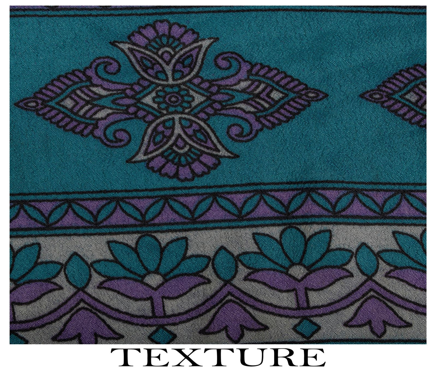 Sanskriti Vintage Gray Moss Crepe Saree Floral Printed Craft Fabric 5.5+Yard Soft Sari