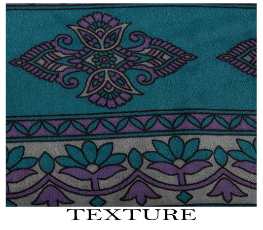 Sanskriti Vintage Gray Moss Crepe Saree Floral Printed Craft Fabric 5.5+Yard Soft Sari