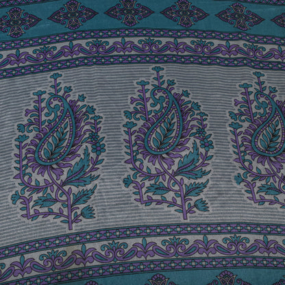 Sanskriti Vintage Gray Moss Crepe Saree Floral Printed Craft Fabric 5.5+Yard Soft Sari