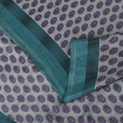 Sanskriti Vintage Gray Moss Crepe Saree Floral Printed Craft Fabric 5.5+Yard Soft Sari