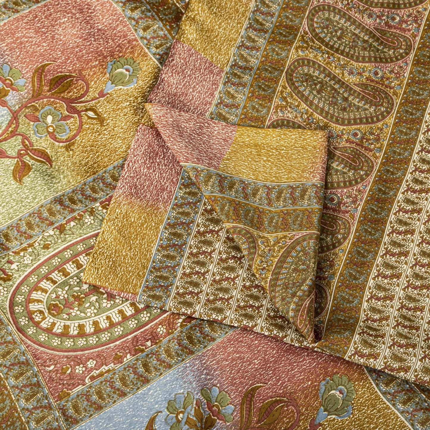Sanskriti Vintage Cream Soft Moss Crepe Saree Kalamkari Print Sari 5.5YD Fabric