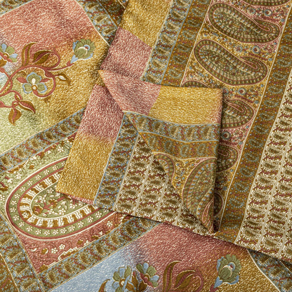 Sanskriti Vintage Cream Soft Moss Crepe Saree Kalamkari Print Sari 5.5YD Fabric