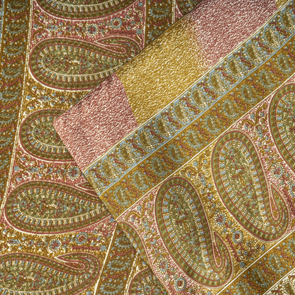 Sanskriti Vintage Cream Soft Moss Crepe Saree Kalamkari Print Sari 5.5YD Fabric