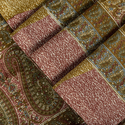 Sanskriti Vintage Cream Soft Moss Crepe Saree Kalamkari Print Sari 5.5YD Fabric