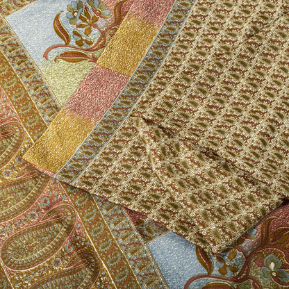 Sanskriti Vintage Cream Soft Moss Crepe Saree Kalamkari Print Sari 5.5YD Fabric