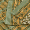 Sanskriti Vintage Soft Cream Moss Crepe Saree Paisley Printed Sari 5.5YD Fabric