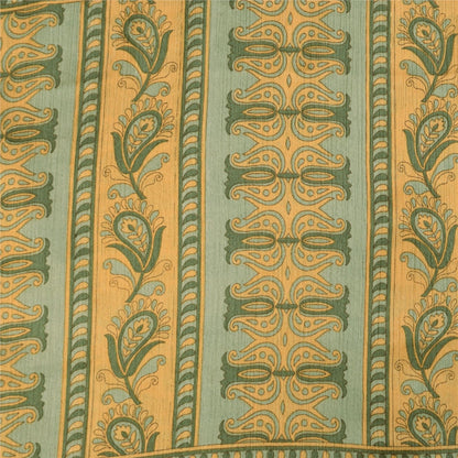 Sanskriti Vintage Soft Cream Moss Crepe Saree Paisley Printed Sari 5.5YD Fabric