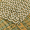 Sanskriti Vintage Soft Cream Moss Crepe Saree Paisley Printed Sari 5.5YD Fabric