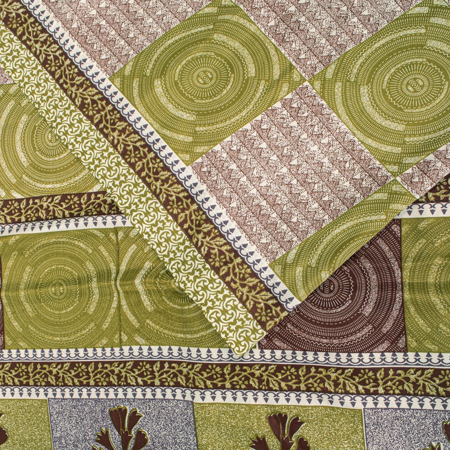Sanskriti Vintage Green Saree Moss Crepe Abstract Print Sari 5.5 Yard Fabric DIY