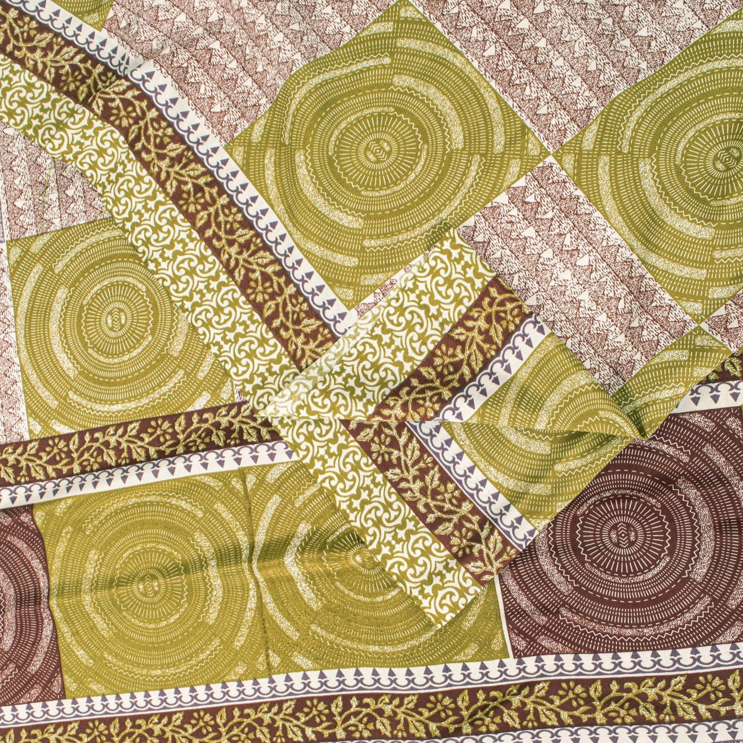 Sanskriti Vintage Green Saree Moss Crepe Abstract Print Sari 5.5 Yard Fabric DIY