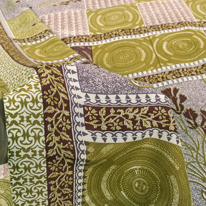 Sanskriti Vintage Green Saree Moss Crepe Abstract Print Sari 5.5 Yard Fabric DIY