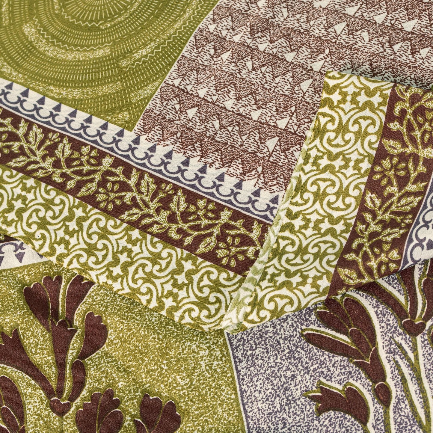 Sanskriti Vintage Green Saree Moss Crepe Abstract Print Sari 5.5 Yard Fabric DIY