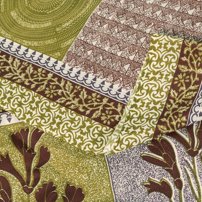 Sanskriti Vintage Green Saree Moss Crepe Abstract Print Sari 5.5 Yard Fabric DIY