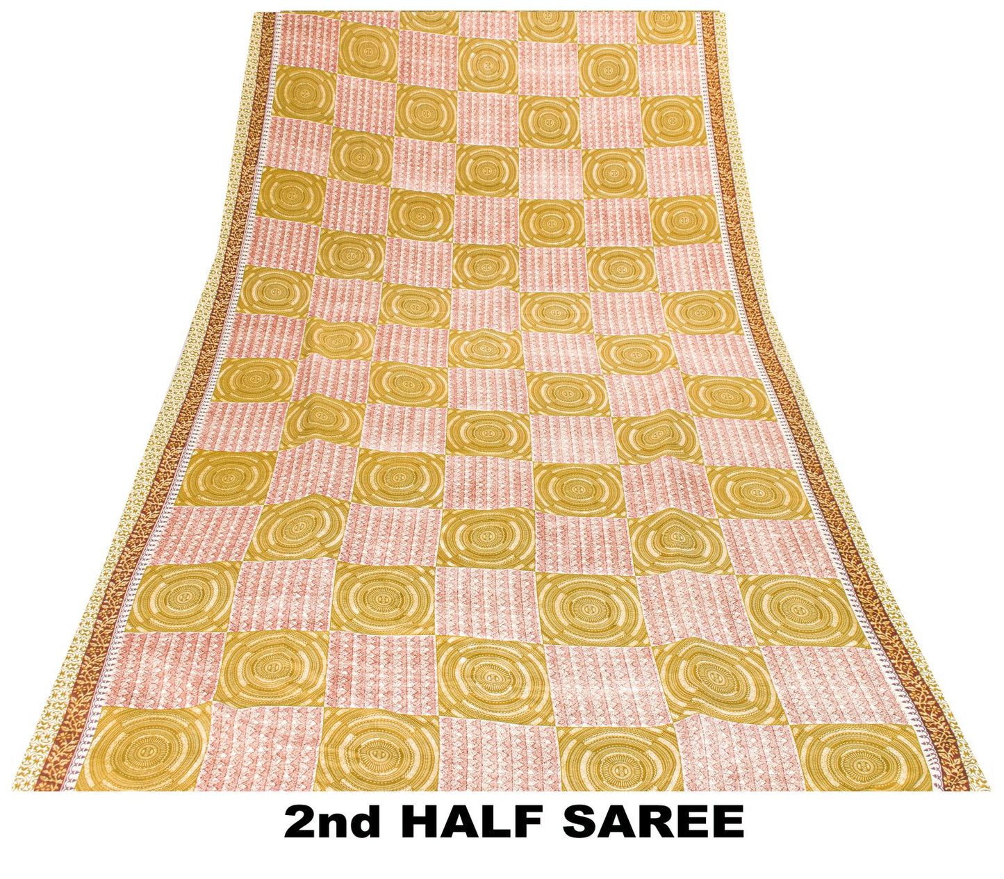 Sanskriti Vintage Green Saree Moss Crepe Abstract Print Sari 5.5 Yard Fabric DIY