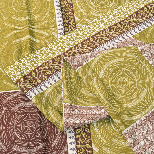 Sanskriti Vintage Green Saree Moss Crepe Abstract Print Sari 5.5 Yard Fabric DIY