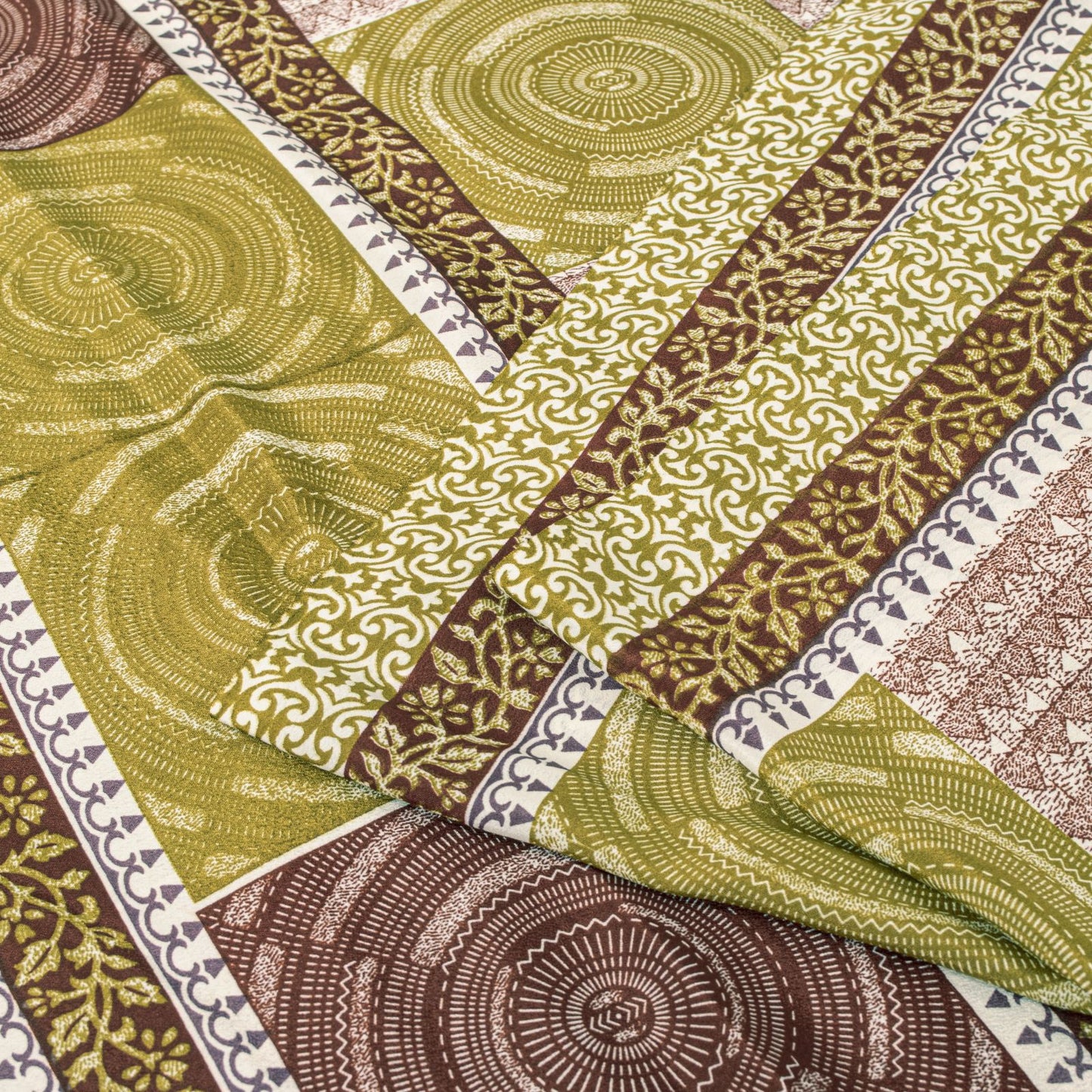 Sanskriti Vintage Green Saree Moss Crepe Abstract Print Sari 5.5 Yard Fabric DIY