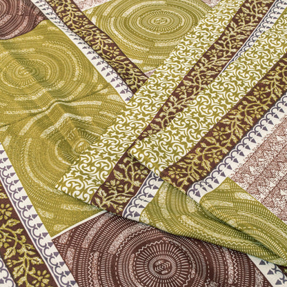 Sanskriti Vintage Green Saree Moss Crepe Abstract Print Sari 5.5 Yard Fabric DIY