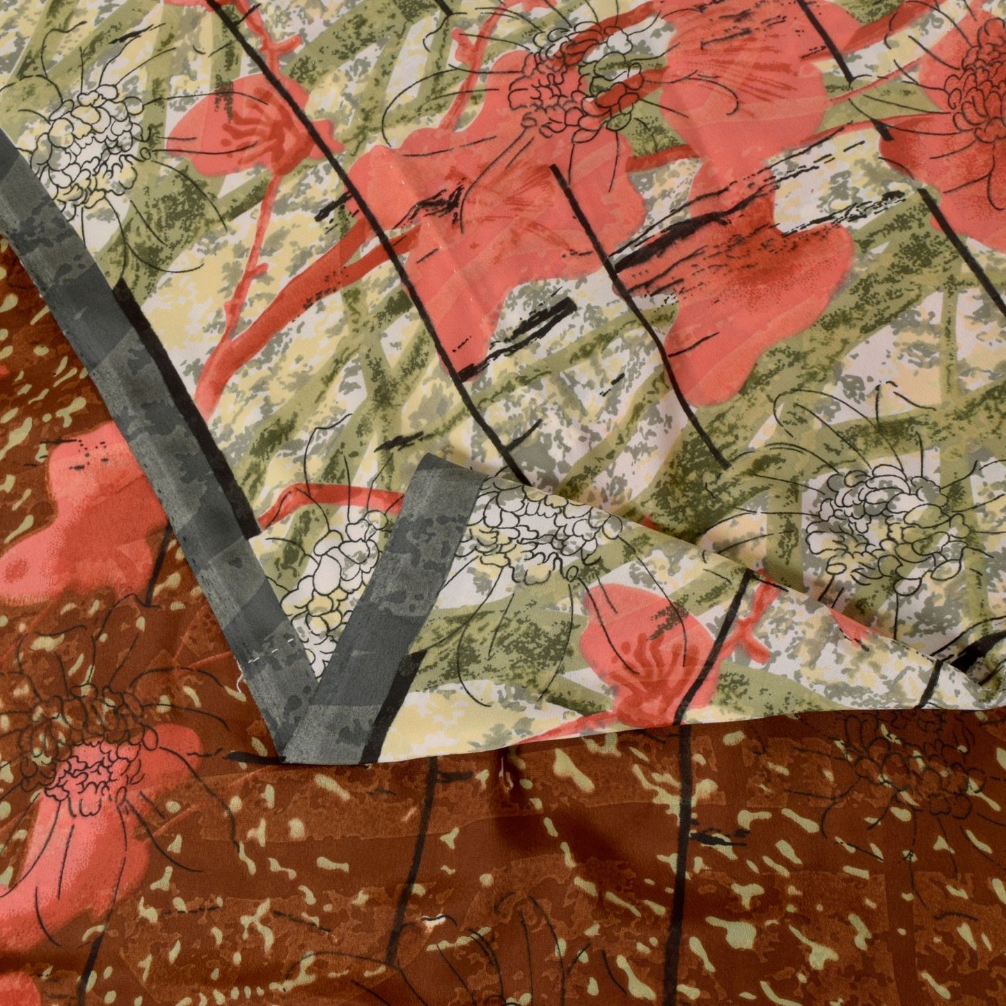 Sanskriti Vintage Soft Ivory Moss Crepe Saree Abstract Printed Sari 5.5YD Craft