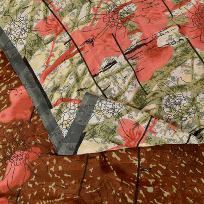 Sanskriti Vintage Soft Ivory Moss Crepe Saree Abstract Printed Sari 5.5YD Craft
