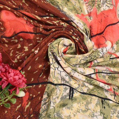 Sanskriti Vintage Soft Ivory Moss Crepe Saree Abstract Printed Sari 5.5YD Craft