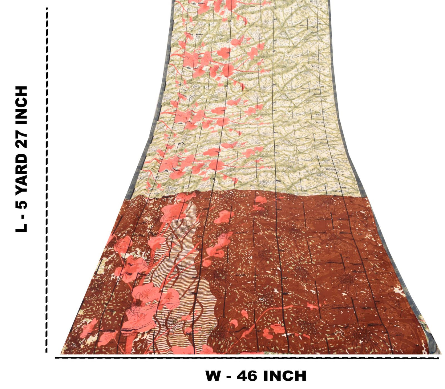 Sanskriti Vintage Soft Ivory Moss Crepe Saree Abstract Printed Sari 5.5YD Craft