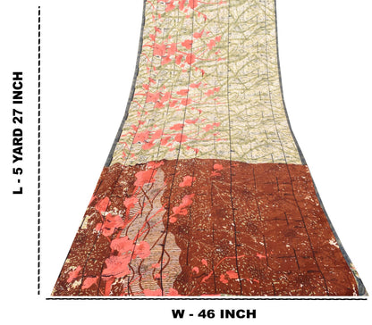 Sanskriti Vintage Soft Ivory Moss Crepe Saree Abstract Printed Sari 5.5YD Craft