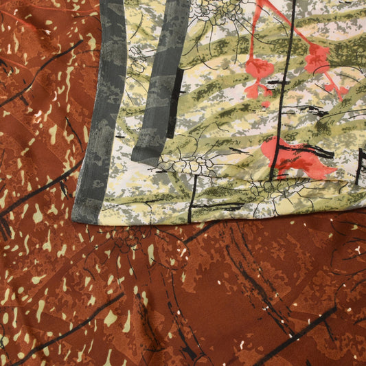 Sanskriti Vintage Soft Ivory Moss Crepe Saree Abstract Printed Sari 5.5YD Craft