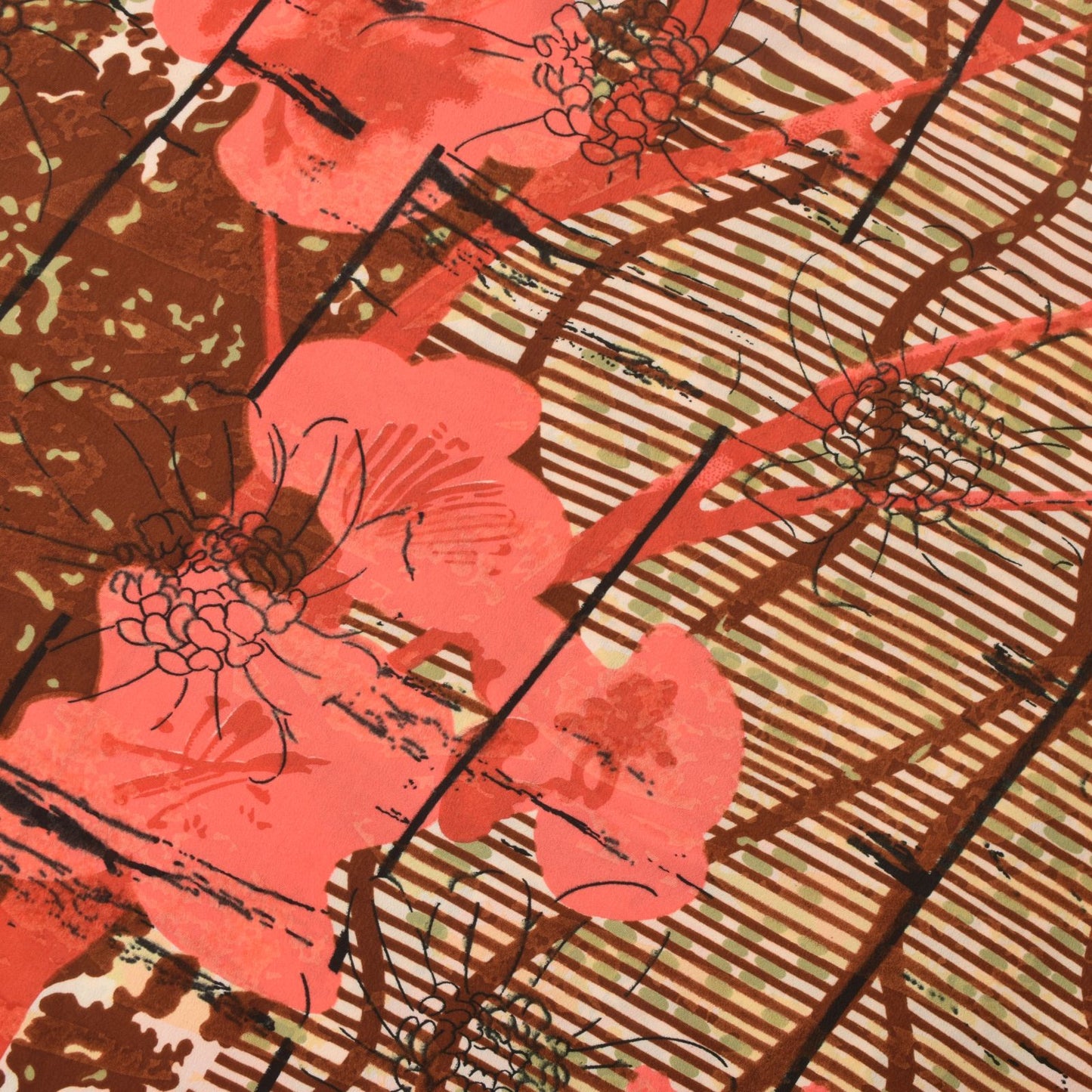 Sanskriti Vintage Soft Ivory Moss Crepe Saree Abstract Printed Sari 5.5YD Craft