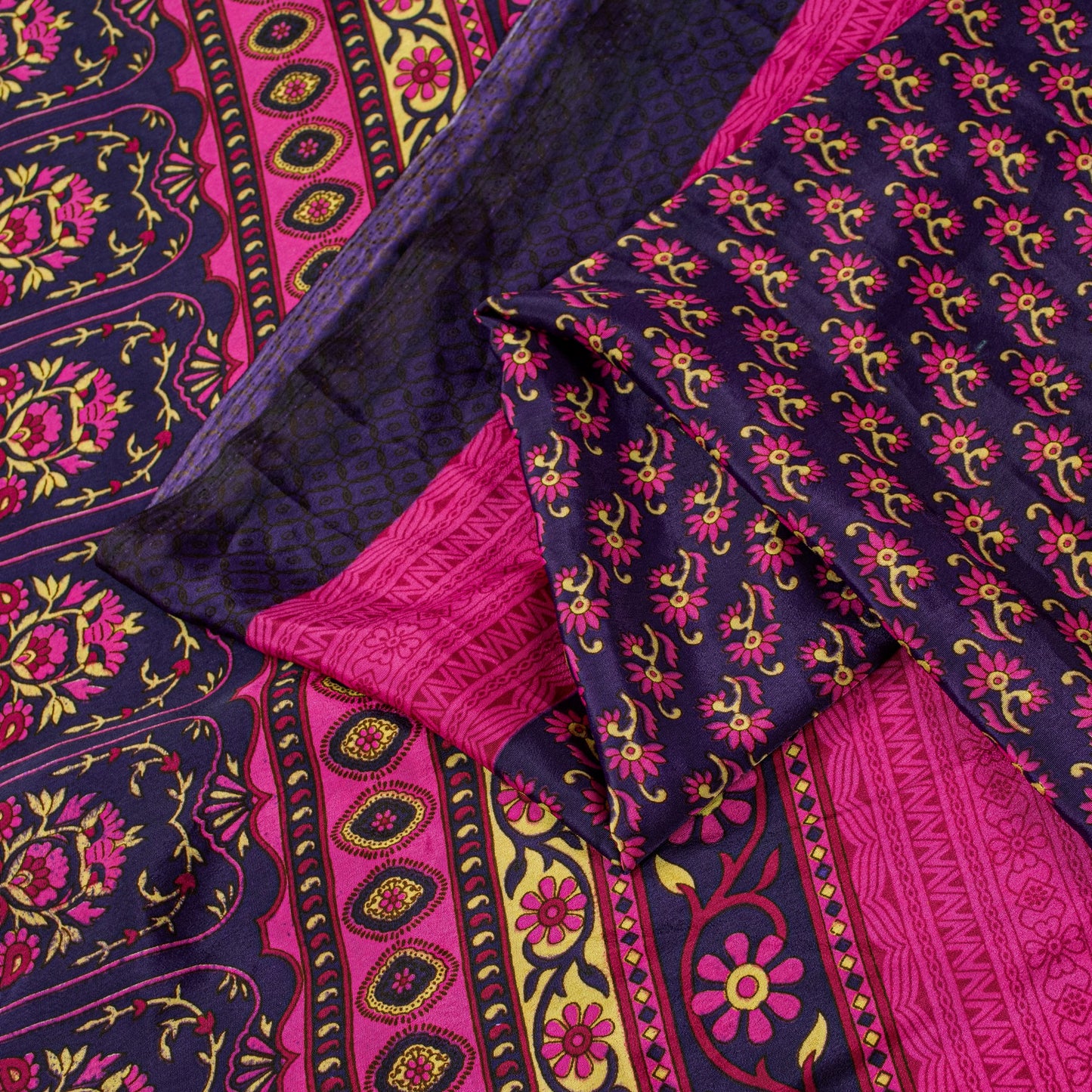 Sanskriti Vintage Sarees Purple & Pink Floral Printed 5+YD Moss Crepe Soft Sari