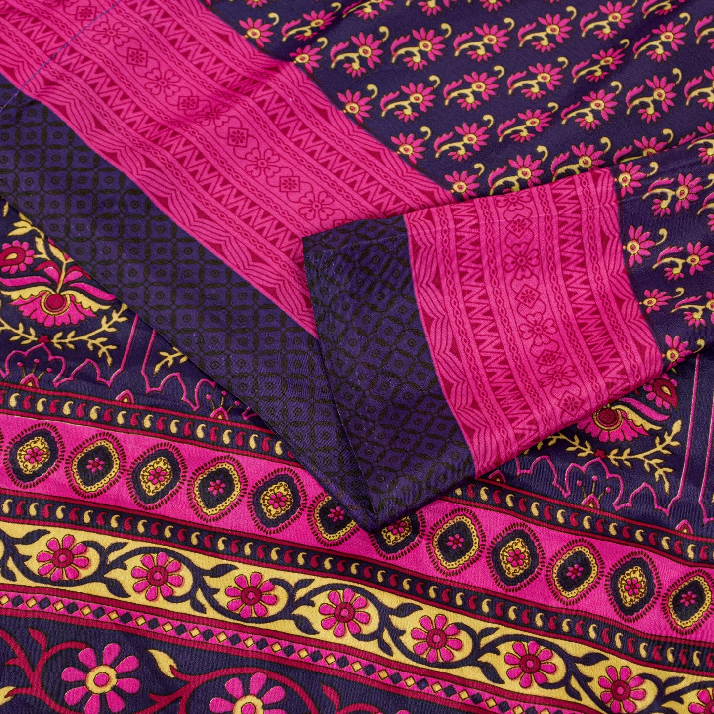 Sanskriti Vintage Sarees Purple & Pink Floral Printed 5+YD Moss Crepe Soft Sari