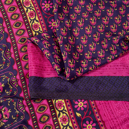 Sanskriti Vintage Sarees Purple & Pink Floral Printed 5+YD Moss Crepe Soft Sari