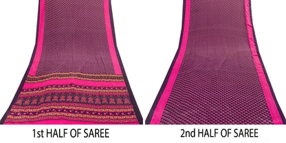Sanskriti Vintage Sarees Purple & Pink Floral Printed 5+YD Moss Crepe Soft Sari